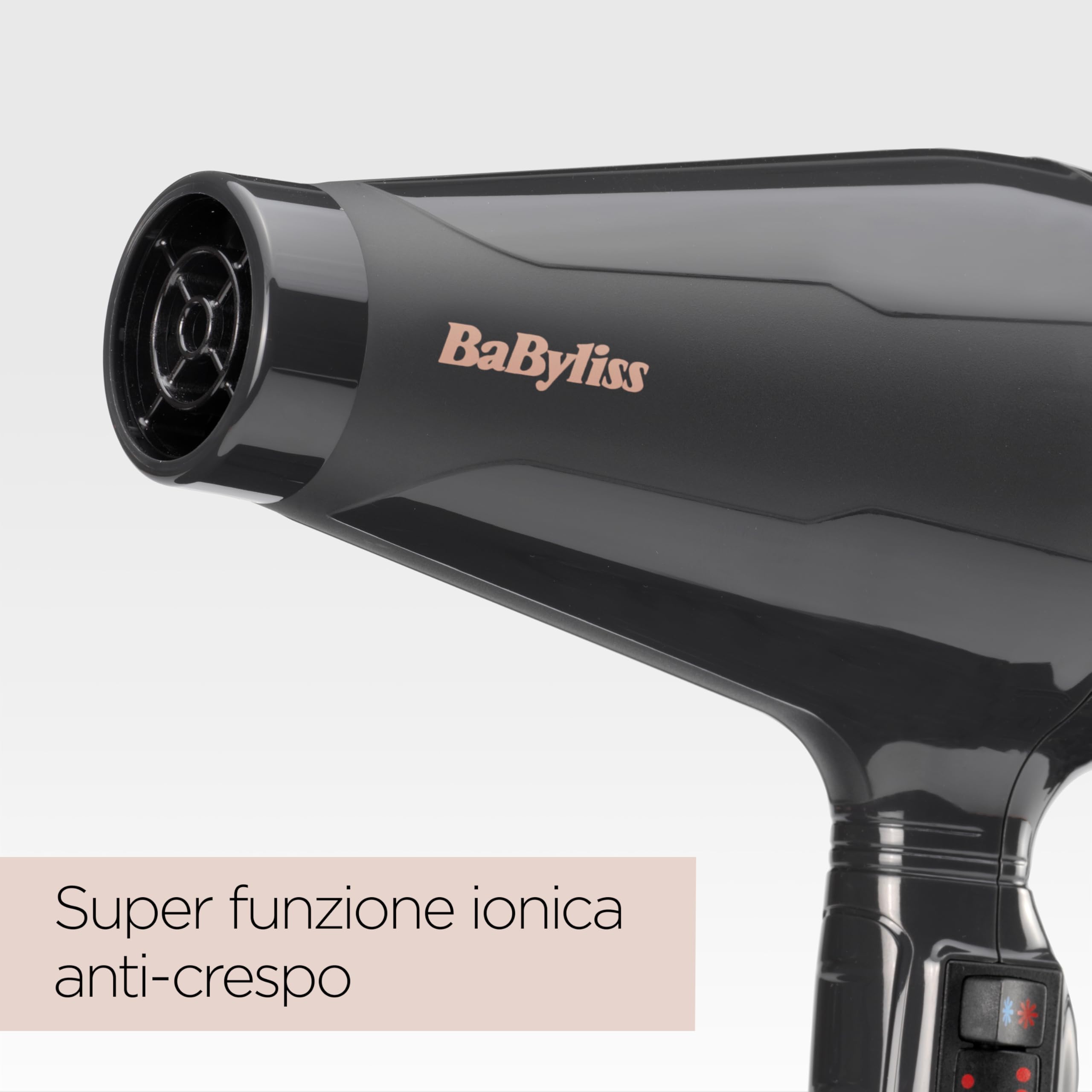 BaByliss Asciugacapelli MADE IN ITALY Air Pro, Motore AC Phon Capelli Professionale, 2200W, Diffusore Capelli Ricci, funzione anti-crespo, 2 velocità - 2 impostazioni di calore, nero, 6719DE