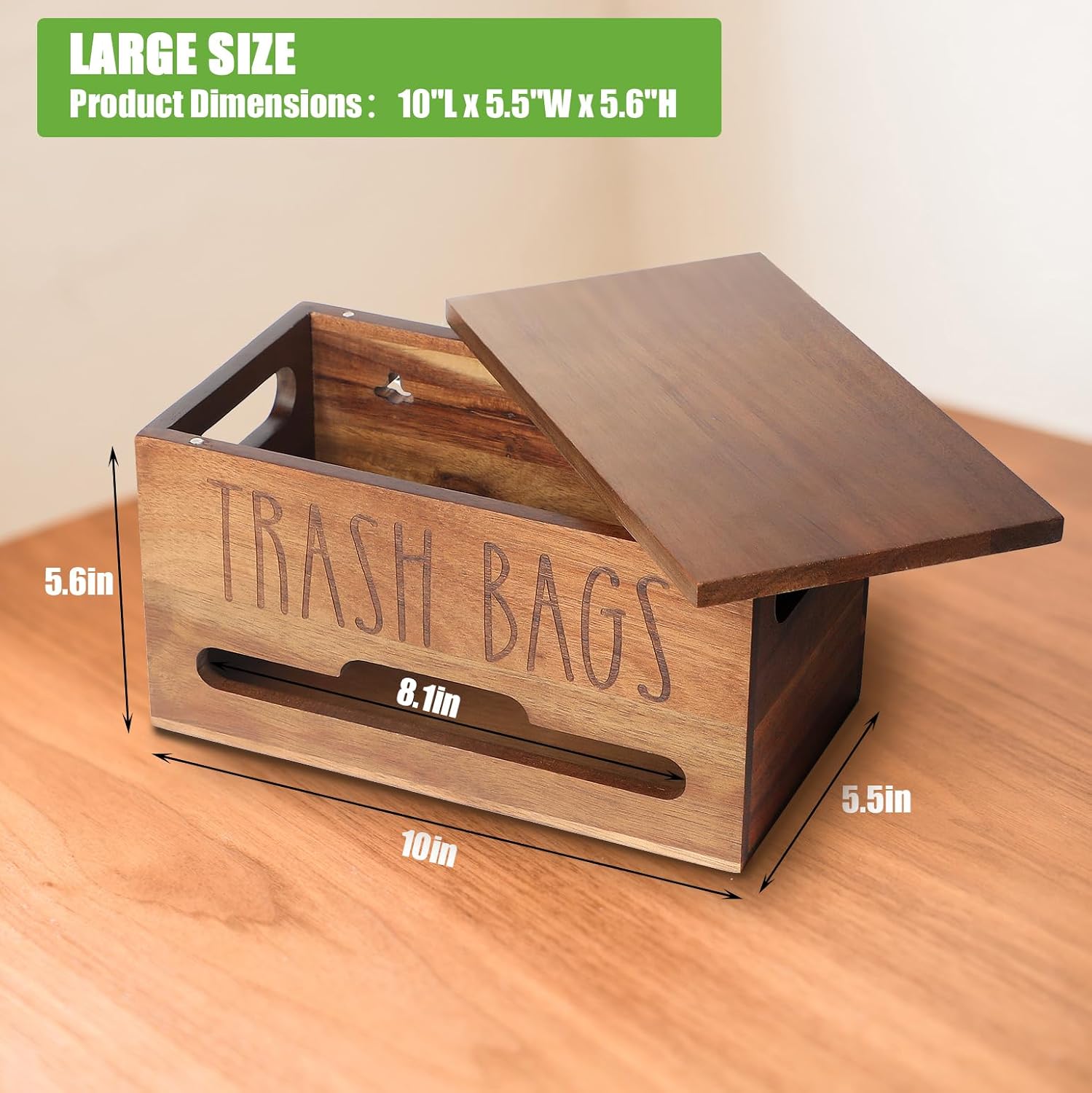 Acacia Wood Trash Bag Holder & Dispenser,Large Hanging Garbage Bag Rack, Space Saving Trash Bag Organizer for Bathroom, Kitchen Storage Organization Accessories, Brown