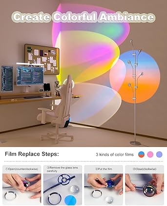 TACAHE TACAHE RGBW Halo-projector, staande lamp met verwisselbare kleurfilters voor licht en schaduw, sfeerlicht, met multi-kop, sfeerverlichting voor slaapkamer, woonkamer met 73,12 W en chroom photo 3