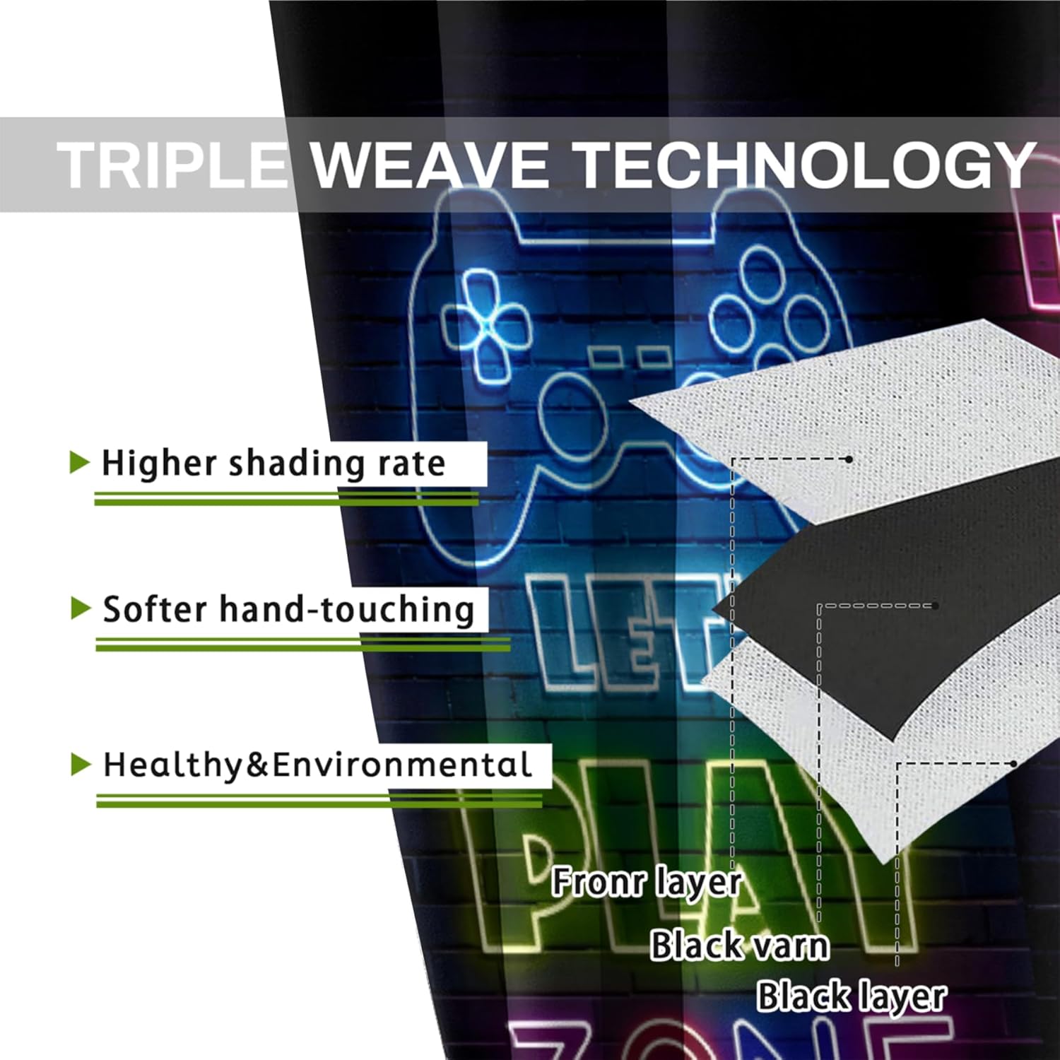 GY Gamepad Gamer Curtains, Customized Curtains Video Games Controller Neon Sign Design Window Curtain Fabric Kids/Girls Room Window Curtain Treatment Drapes 84x84 Inch