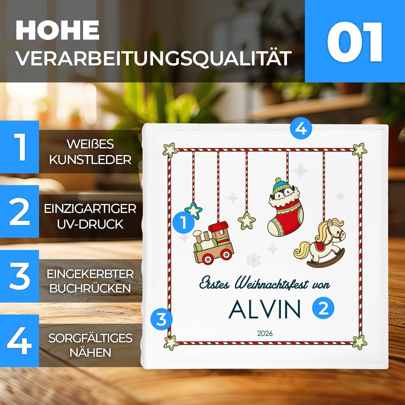 Maverton Einsteckalbum mit Aufdruck - Fotoalbum zum Einstecken für 500 Fotos 10x15 cm - 33x33cm - Weiß - Weihnachtsgeschenke für Frauen und Männer - personalisierte Geschenke zu Weihnachten