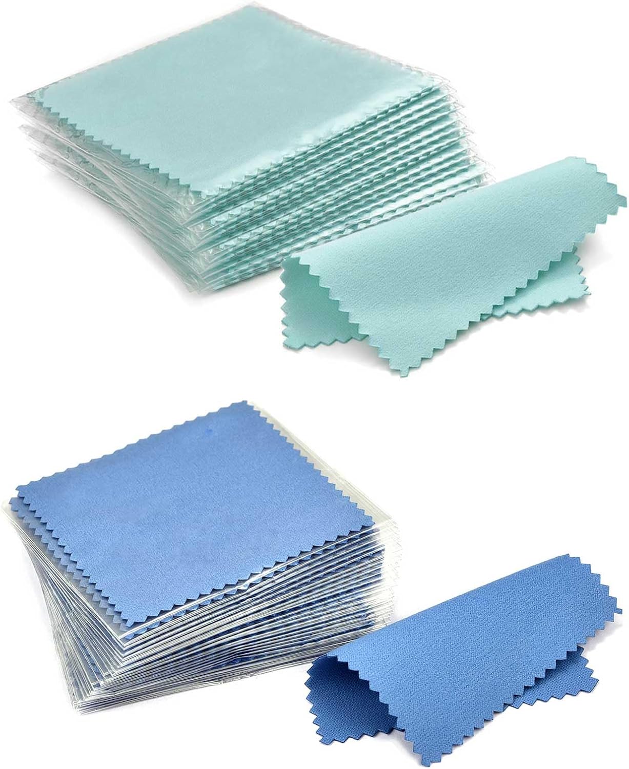 SEVENWELL 100pcs Blue Jewelry Cleaning Cloth, Polishing Cloth for Sterling Silver, Gold Platinum