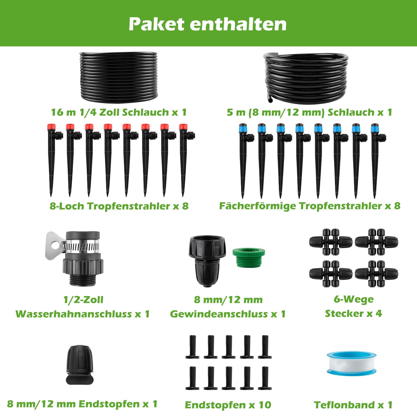 Bewässerungssystem Garten,16M+5M DIY Micro Drip Bewässerung Kit Automatische Garten Bewässerung Tröpfchenbewässerung Misting Kühlsystem für Landschaft Gewächshaus Topfpflanzen