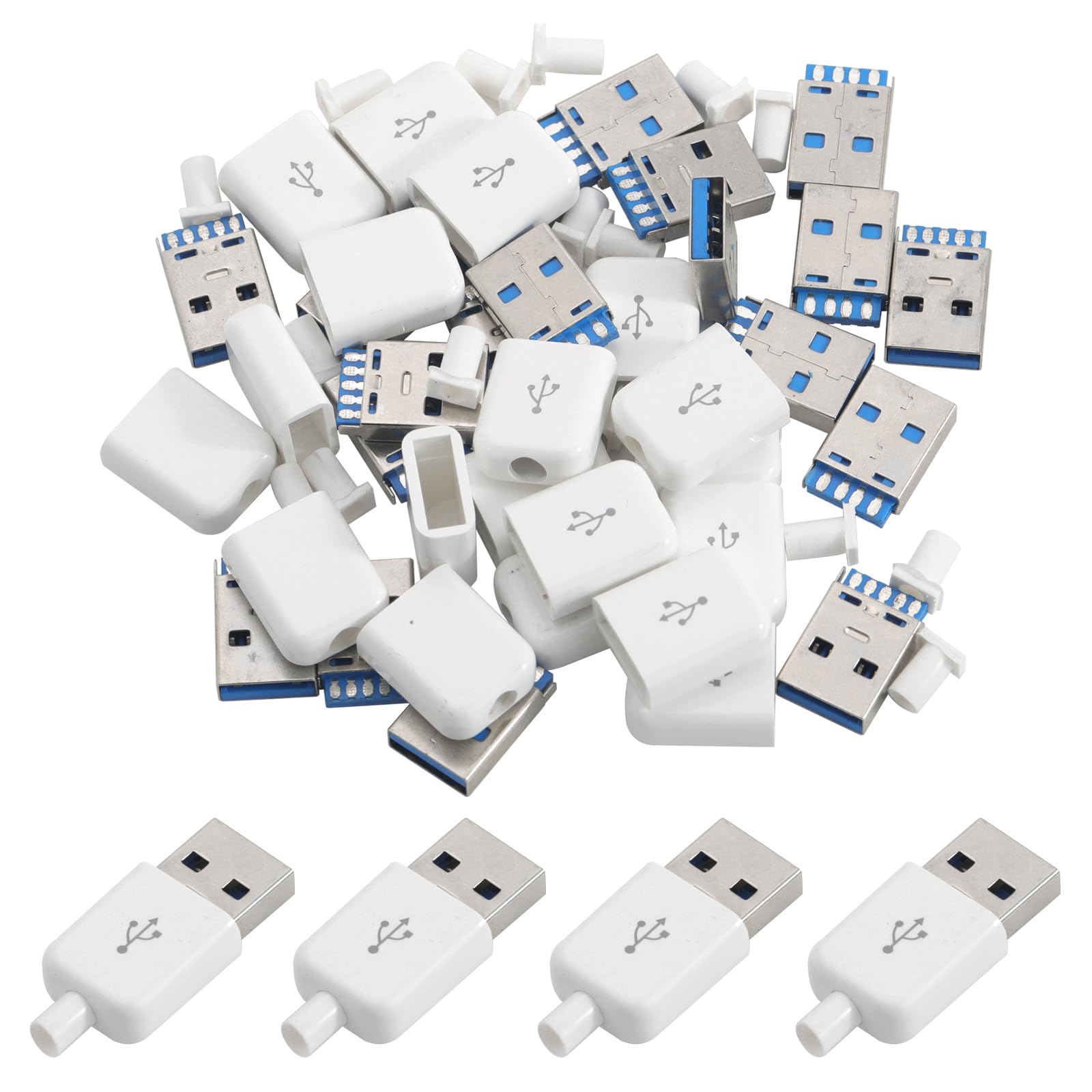 20 Sets USB 3.0 Stecker gelötet, USB 3.0 Typ A Buchse mit weißem Gehäuse für Laptop, Festplatte, USB-CDs, Tastaturen