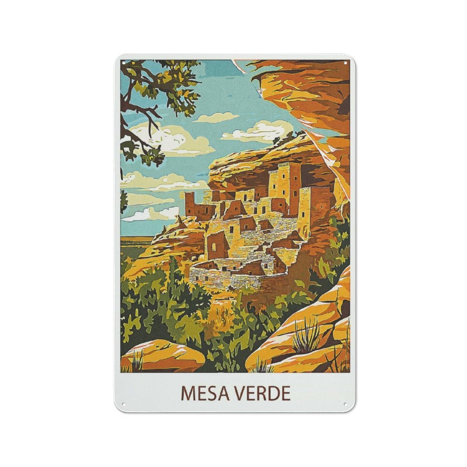 Junmoney Style-10 30X20cm Rustic Tin Sign With Mesa Verde National Park For Home Office Or Studio, For Metal Sign Collectors, For Garage And Workshop Walls