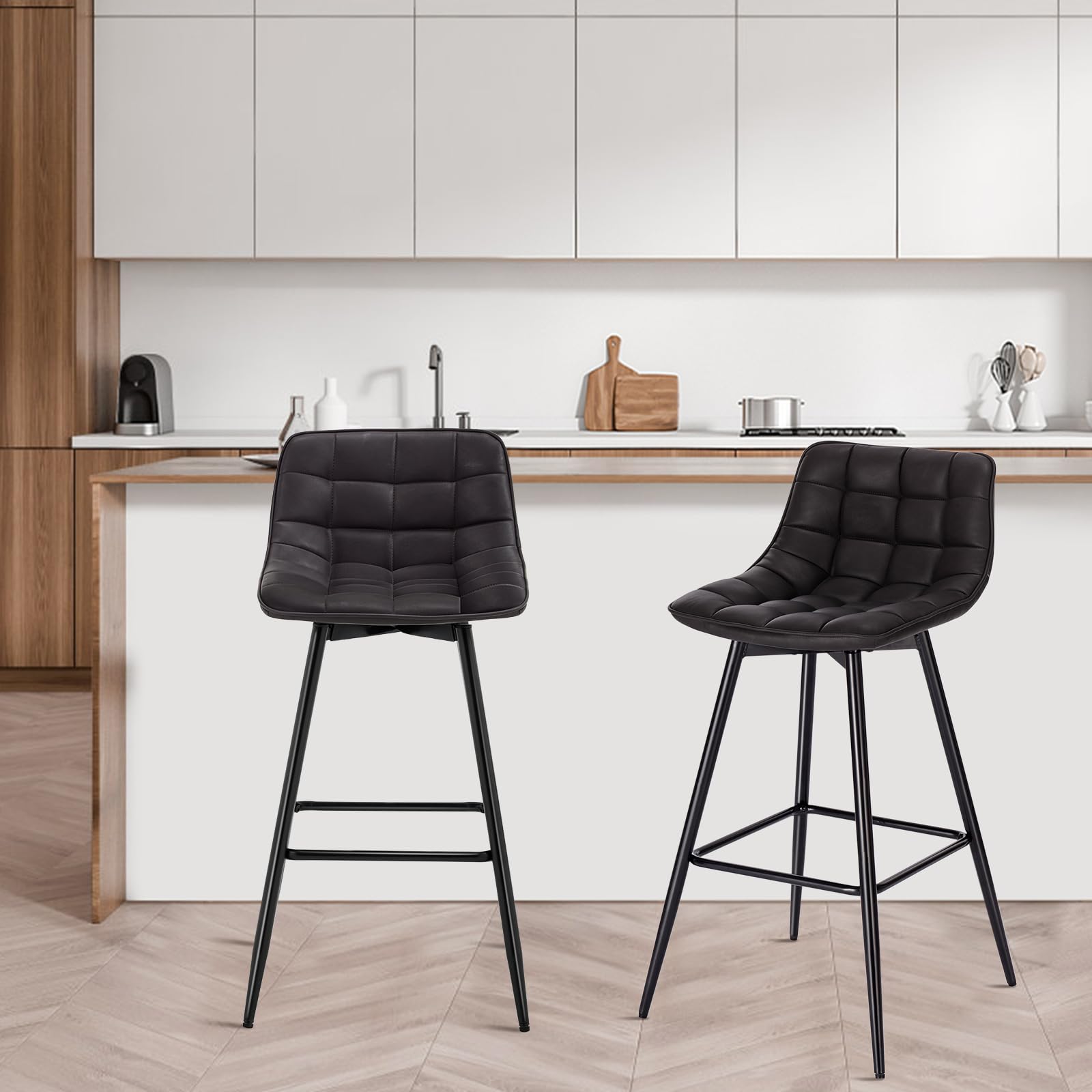 WOLTU 2 X Barkruk met voetsteun in Linnen en massief hout,Barstoelen kruk Donkergrijs BH160dgr-2
