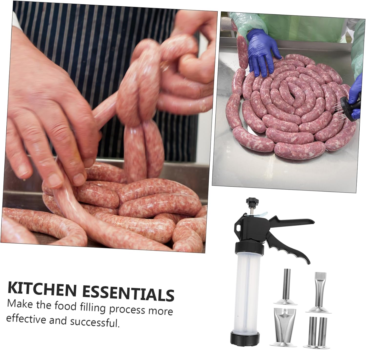 Zerodeko Manual Sausage Stuffer Stainless Steel Tubes Hand Operated Sausage Filling Machine for Home Kitchen for Meat Processing