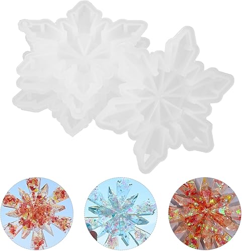 Miniatura 9 de EXCEART 4 moldes para manualidades navideñas, moldes para colgantes con temática navideña, moldes de copos de nieve, moldes para posavasos de copos