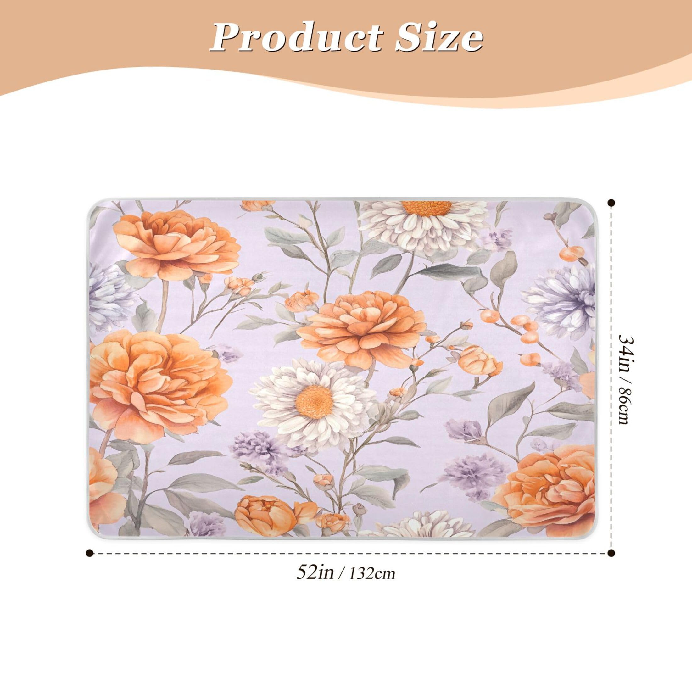 Takiito Orange Roses on Purple Bed Pad Reusable Bed Underpad Washable Waterproof Leak-Proof Quick Dry Incontinence Pee Pad for Toddlers Kids Adults Pets 34x52 in