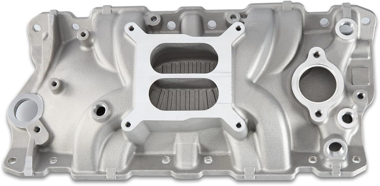 2701 Intake Manifold Aluminum Dual Plane SBC Compatible with Chevy Small Block 305 327 350 262-400 V8 Engine 1955-1986 5500 RPM Range Silver
