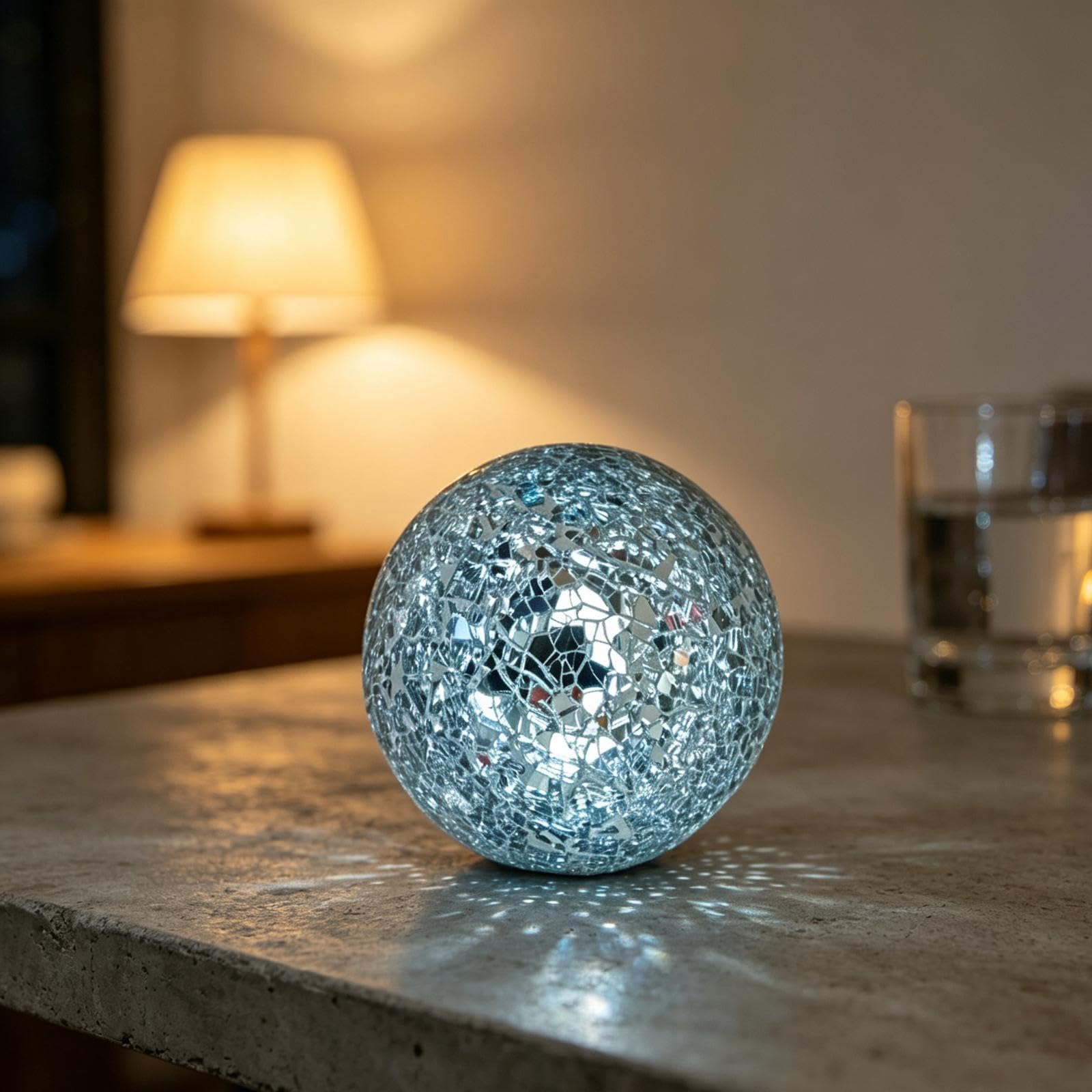 Lot de 6 Boules de Mosaïque Sphériques En Verre Craquelé, Idéales pour Décorer Un Bol, Un Vase Ou Une Table. Légères et En Verre, Elles Conviennent Pa, Argent Blanc
