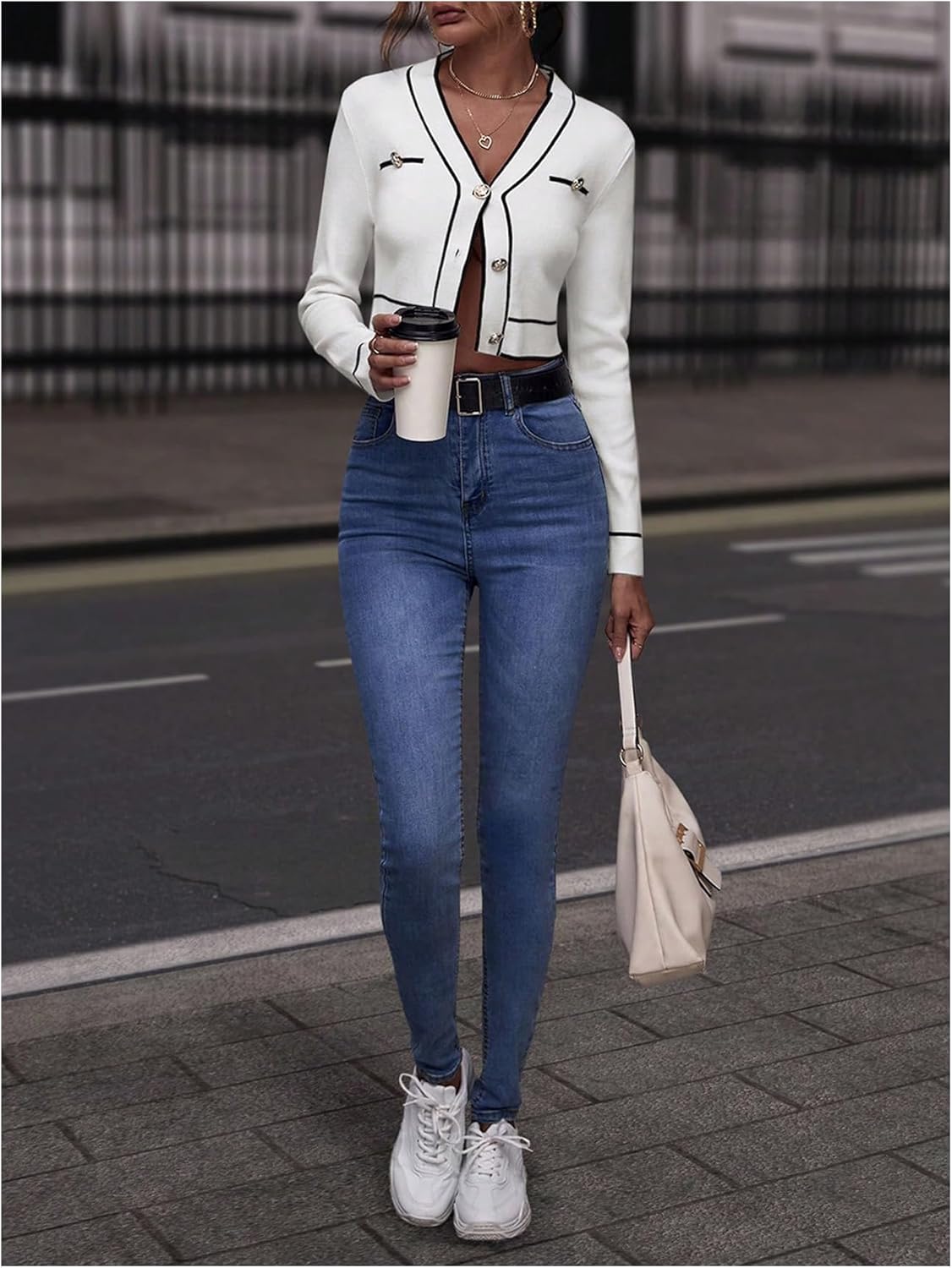 Floerns Women's Elegant Button Down Cropped Cardigan Sweaters Dressy V Neck Knit Old Money Fall Cardigans - Image 5