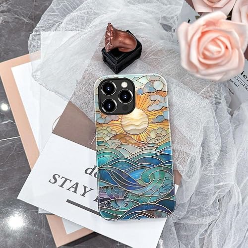 Miniatura 5 de Funda compatible con iPhone 15 Pro Max, funda híbrida brillante de 2 capas para prevención de caídas para niñas y niños, estampado de vidrieras de