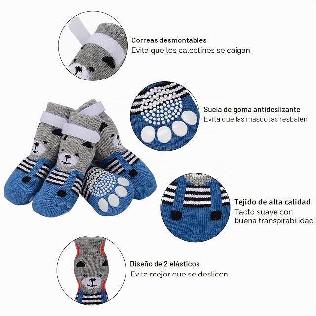 Foto 3 de 7 de PETLOFT 4 Piezas Calcetines Antideslizantes para Perros