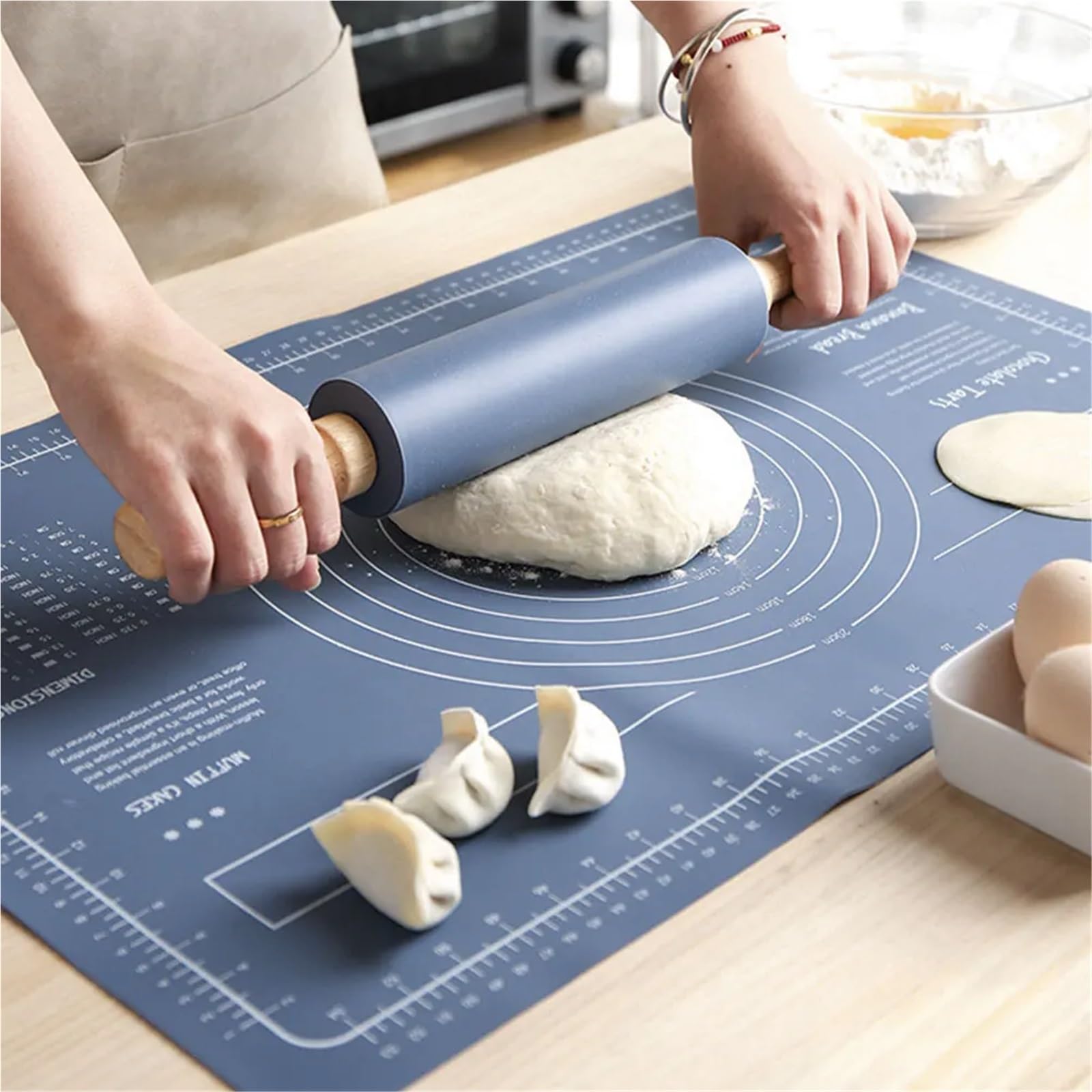 1 Set Silikon-Rollmatte for Ausrollen von Gebäck, Teig, Brot, Backen, Knetpad, geprägte Skala, rutschfest, wiederverwendbar, multifunktional, for die Küche für Fondant Pizza Brot