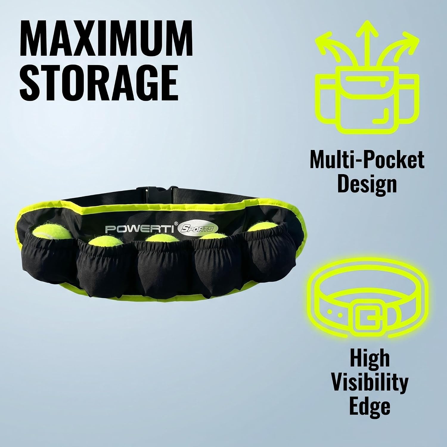 Tennis Ball Holder Waist Bag Flannel Pickleball Ball Holder Belt Pouch | Adjustable Waist Pouch, 5 Ball Pockets, Inner Zipper Storage