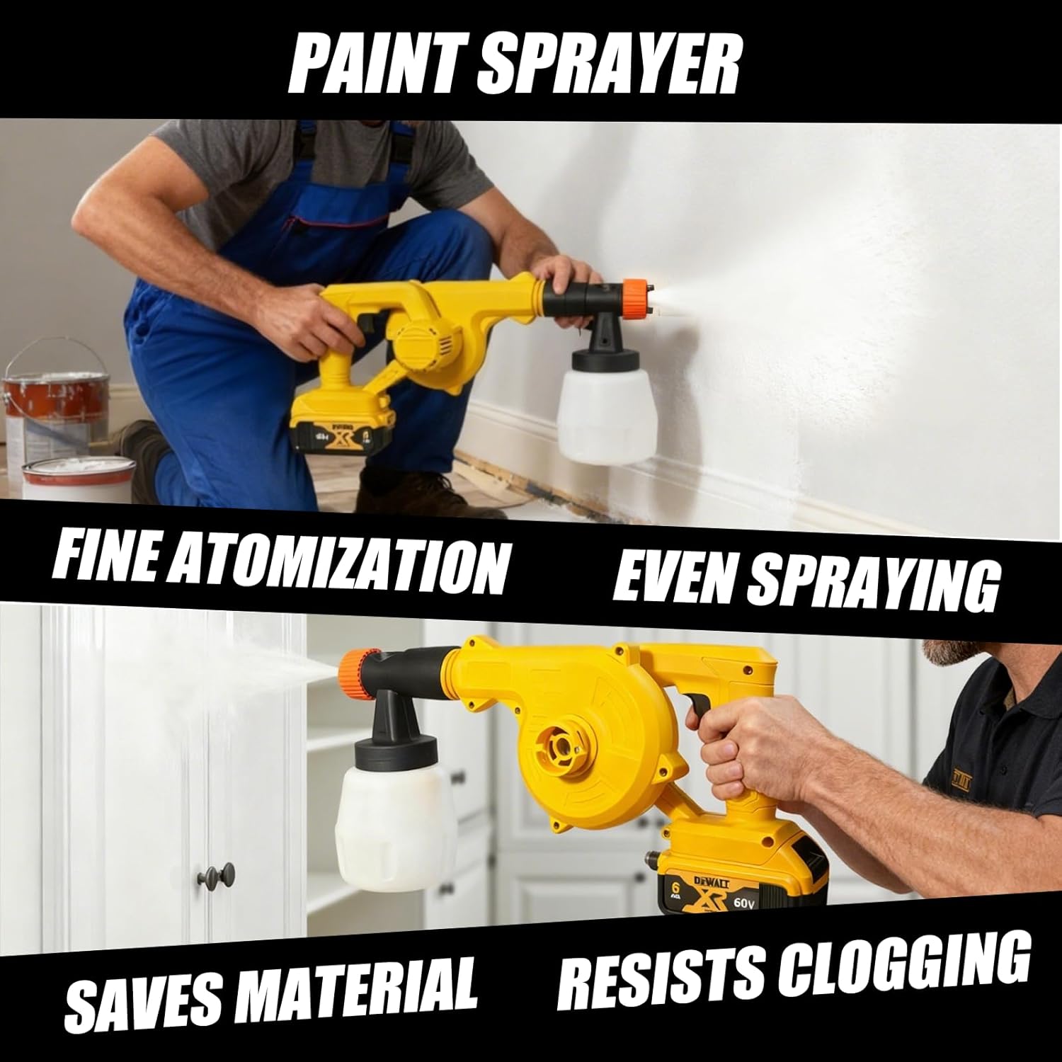4-in-1 Electric Diatomaceous Earth Duster & Leaf Blower & Paint Sprayer & Vacuum Cleaner Function, Compatible with DeWALT 20V Battery (no Battery), Multi-Functional Dust Applicator/Powder Sprayer