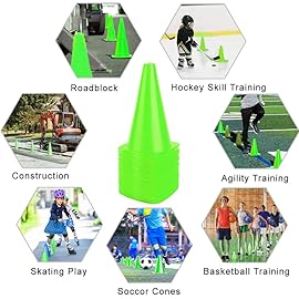 Fragraim 9 Inch Plastic Training Traffic Cones, Sport Cones, Agility Field Marker Cones for Soccer Basketball Football Drills Training, Outdoor Activity or Events - Set of 24, Green