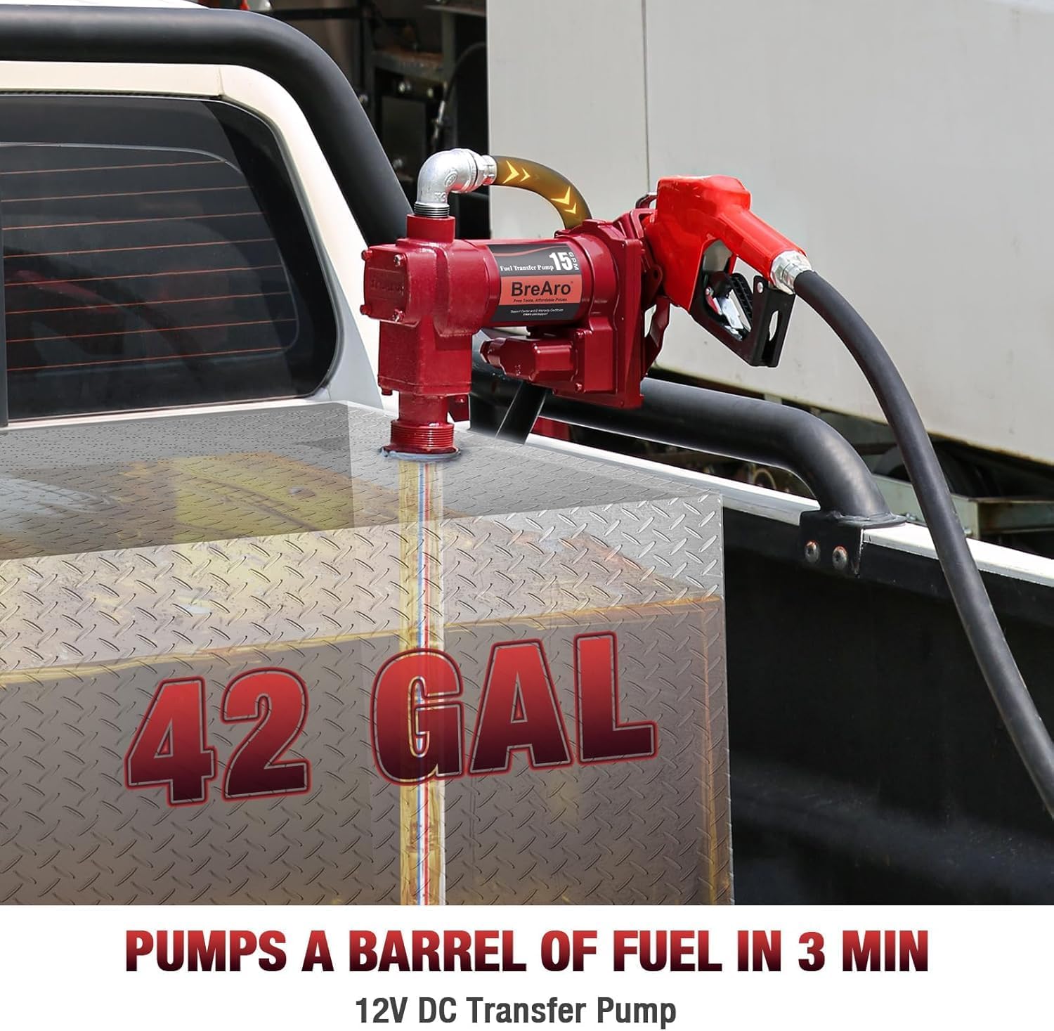 12v fuel transfer pump 15 gpm with automatic nozzle, heavy duty cast iron pump for gasoline, diesel, kerosene, biodiesel