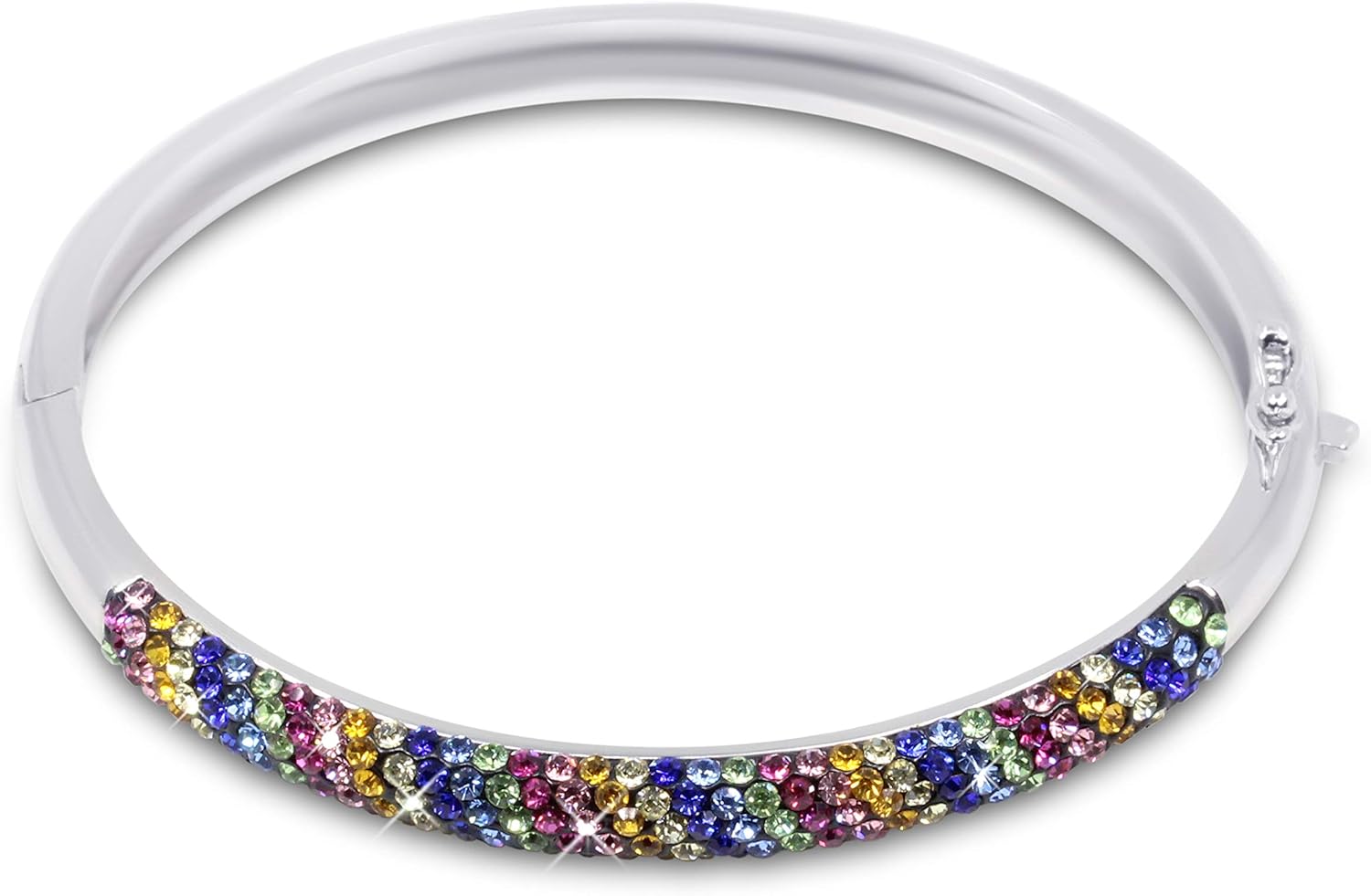 Savlano 18K White Gold Plated Round Cut Rainbow Cubic Zirconia Bangle Bracelet For Women Comes Gift Box - Image 2