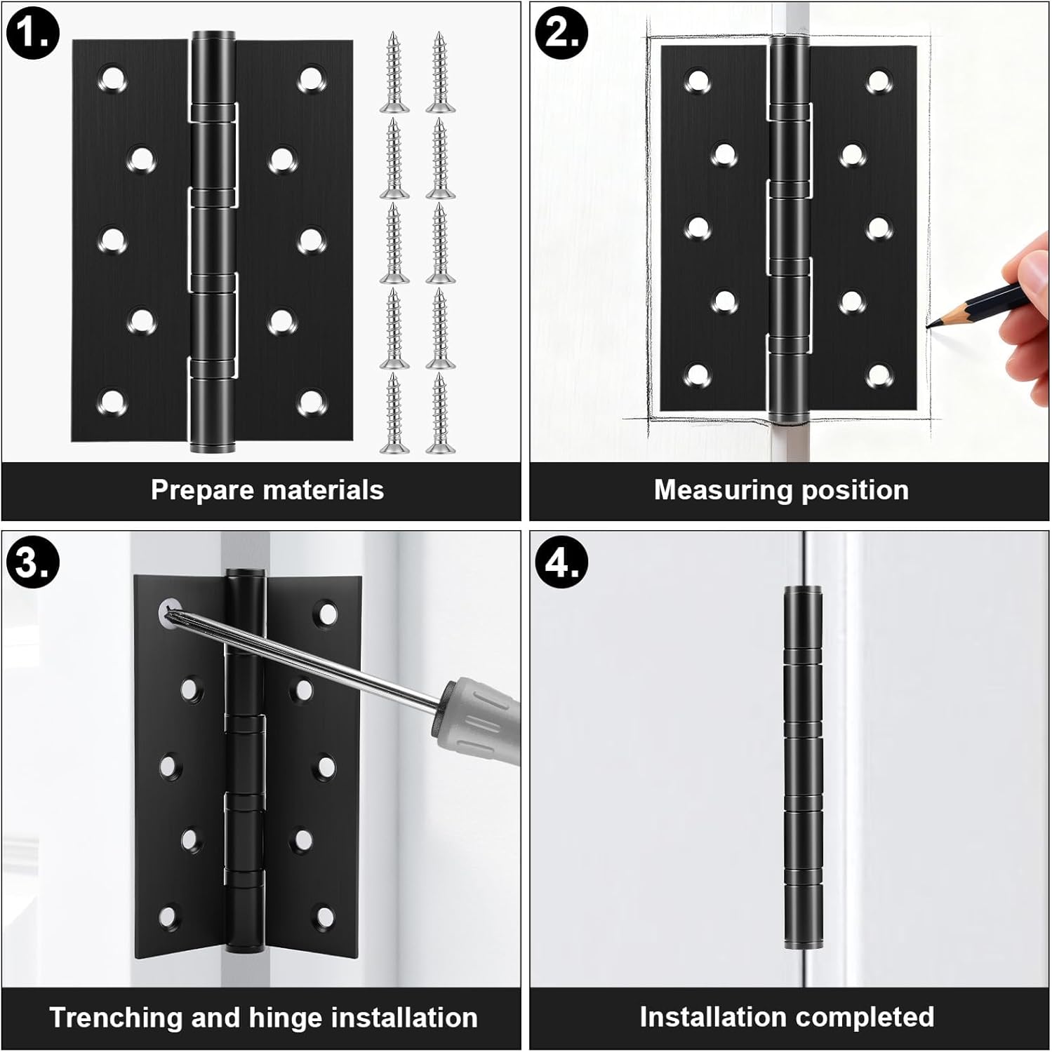 6 Pack Heavy Duty Door Hinges, 5 x 3.5 Inch Black Stainless Steel Commercial Hinges with Square Corners, Thickness Ball Bearing Hinges for Interior & Exterior Residential Doors