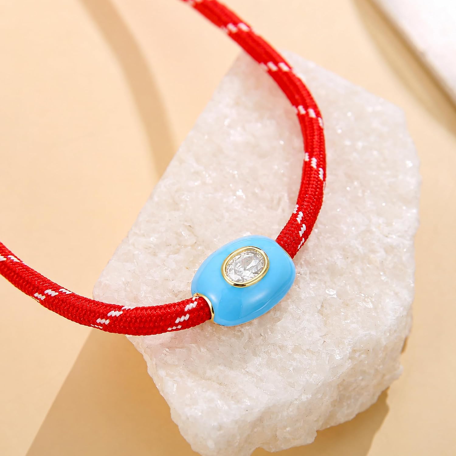 Red Cord Necklace with Blue CZ Charm Pendant for Women