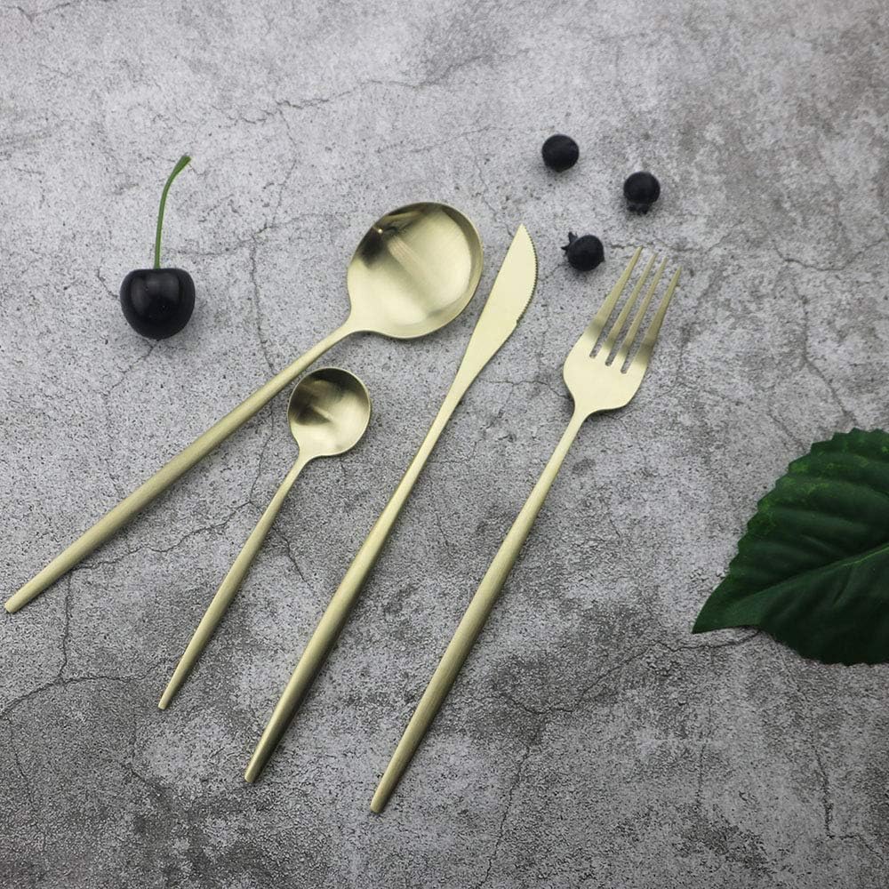 JASHII Matte Silverware Set, 24-Piece Stainless Steel Flatware Cutlery Set for 6, Ideal for Home Wedding Festival Party, Dishwasher Safe (Matte Champagne Gold)