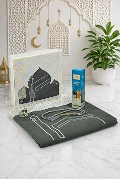 Kabe  lemeli L ks Kadife Seccade,Zikirmatik, nci Tesbih,Makam   brahim Parf m 150 ml - Kutulu Hediye Seti - Beyaz