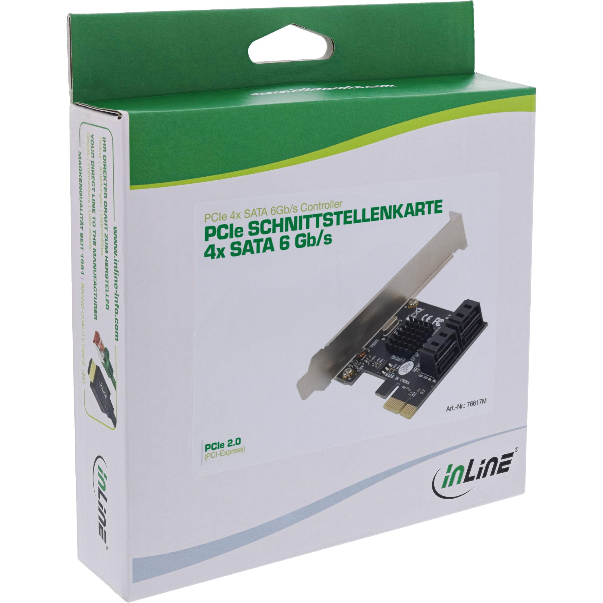 InLine PCIe Schnittstellenkarte, 4X SATA 6Gb/s, Hot Swap, NCQ, Marvell Chipsatz, für SSD und HDD Erweiterung, kompatibel mit PCIe x1-x16, 76617M