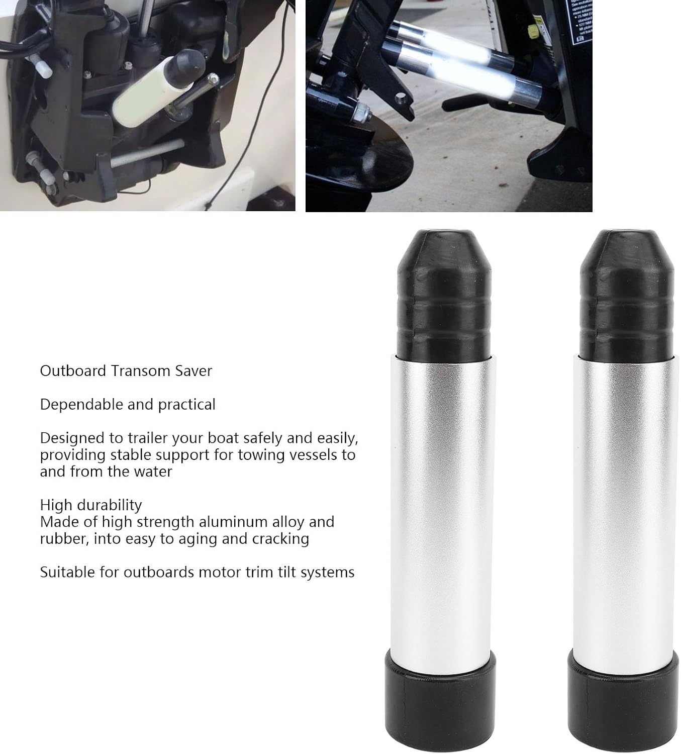 Outboard Transom Saver, 2PCS Boat Transom Saver, Wedge Transom Rubber Outboard Motor Support Toter Support, Bass Boat Accessories for Outboards Motor Trim Tilt Systems (Silver)