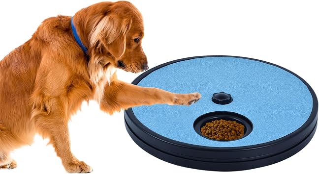 Rislobx Dog Nail Scratch Board, 3 in 1 Rotatable Round Dog Scratch Board with Food Storage Compartment Box Nail Grinder Claw Care, Stress-Free Pad Blue
