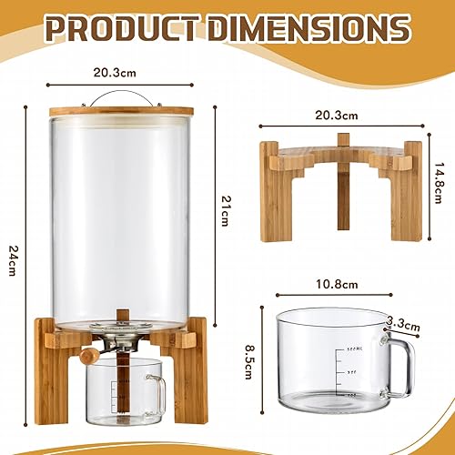 Miniatura 2 de Tioncy Contenedor de vidrio de harina y cereales de 8 litros, dispensador de harina de arroz, contenedor de almacenamiento de cereales con tapa