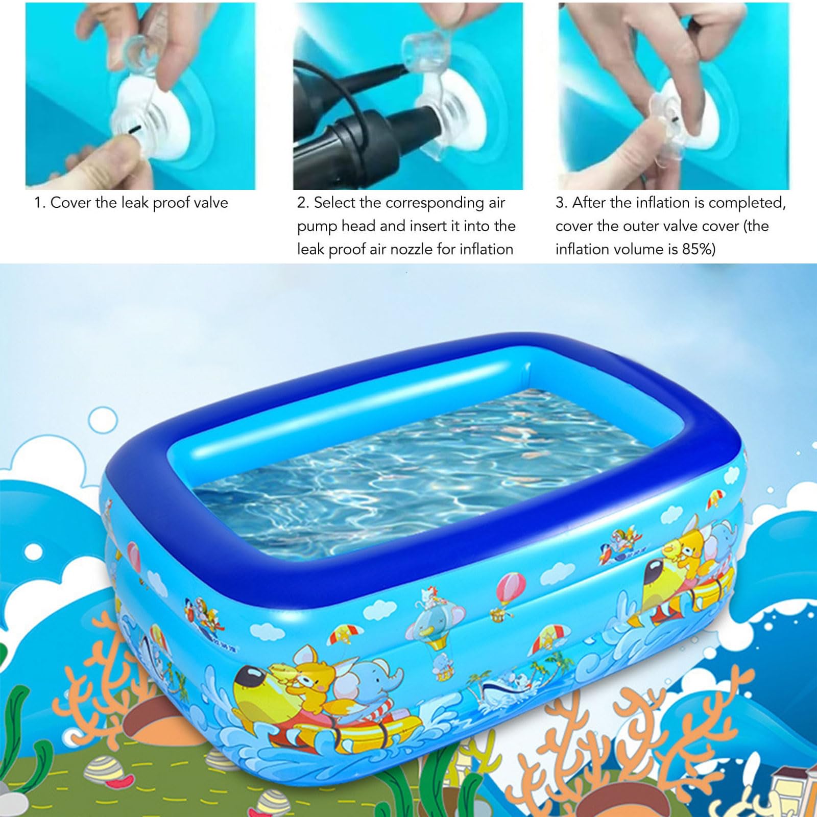 Piscina Hinchable de 120 x 85 x 30 cm, Piscina Infantil Hinchable, Piscina Infantil Rectangular, para balcón, jardín, Piscina Familiar, Interior y Exterior,No para niños Menores de 14 años