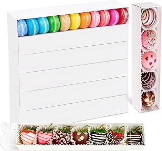 30 Pack Chocolate Covered Strawberry Boxes, 12x2.36x2 Inches Macaron Boxes with Clear Lids, White Bakery Box for Macaron, Chocolate Truffle, Cookies, Cocoa Bombs