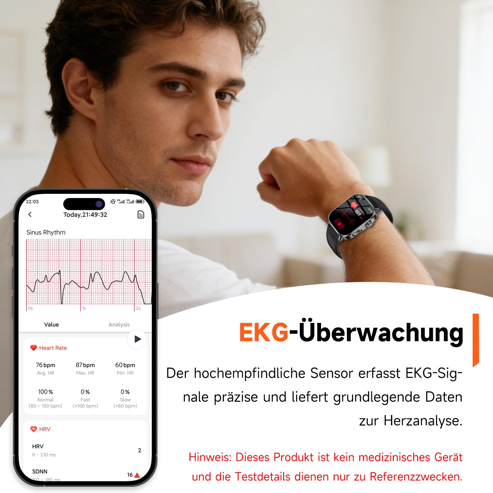 2026 Smartwatch Damen Herren EKG/Blutdruck/Harnsäure/BMI/HRV/LED-Licht,2,0"Gesundheitsuhr mit 24H Blutdruckmessung SpO2 Pulsuhr Körpertemperatur Schlaf-Monitor,SOS-Notruf Fitnessuhr für iOS Android