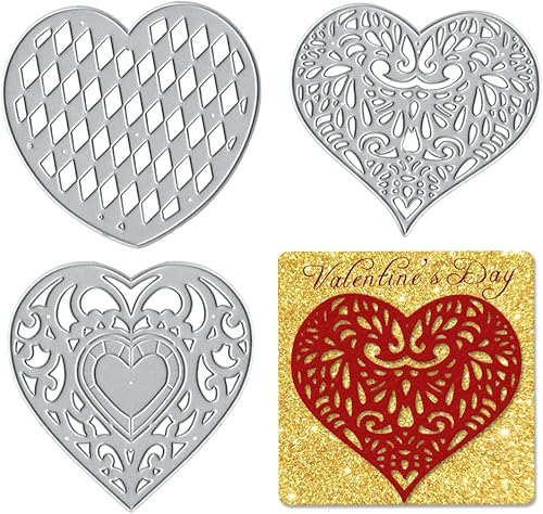 3 troqueles de corte de metal con corazones de San Valentín para suministros de fabricación de tarjetas, troqueles para el día de San Valentín,