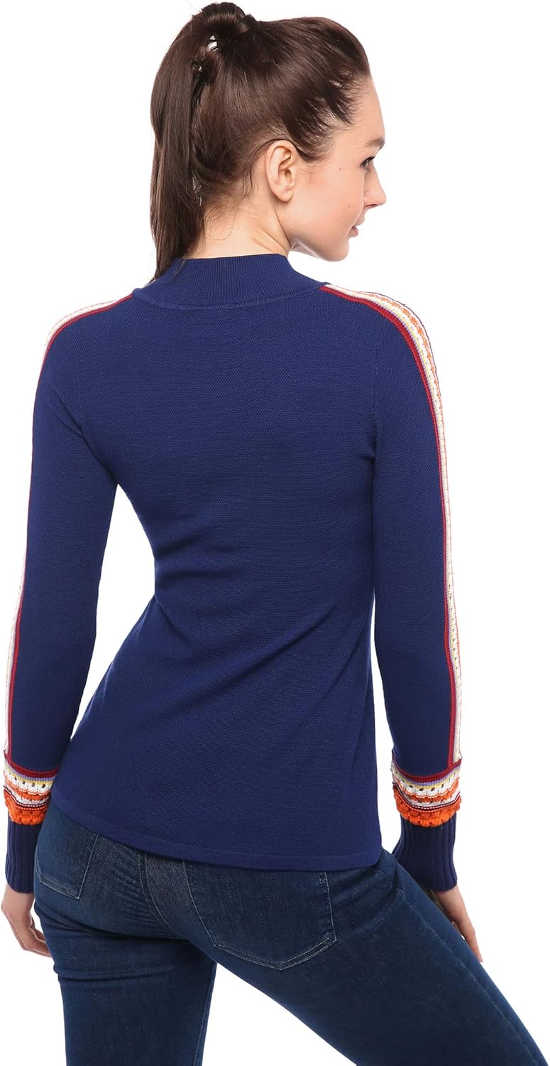 AmélieBoutik Women Mock Neck Fair Isle Trim Long Sleeve Pullover Knit Sweater - Image 5