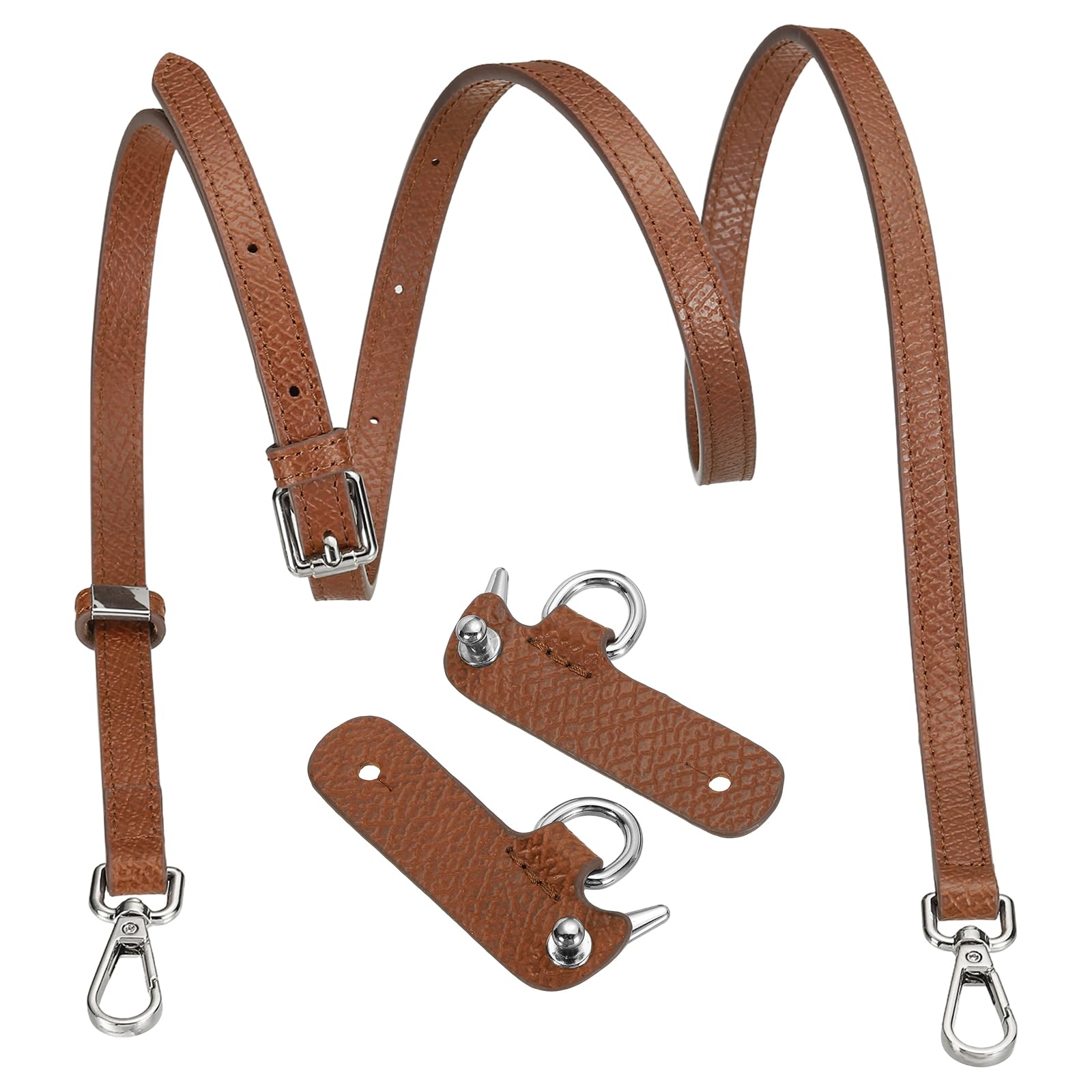 Rebower Leather Purse Strap Kit, Adjustable Shoulder Strap Replacement with Punch-Free Leather Buckle for Women Mini Bags Handbags Tote Bags, Chestnut