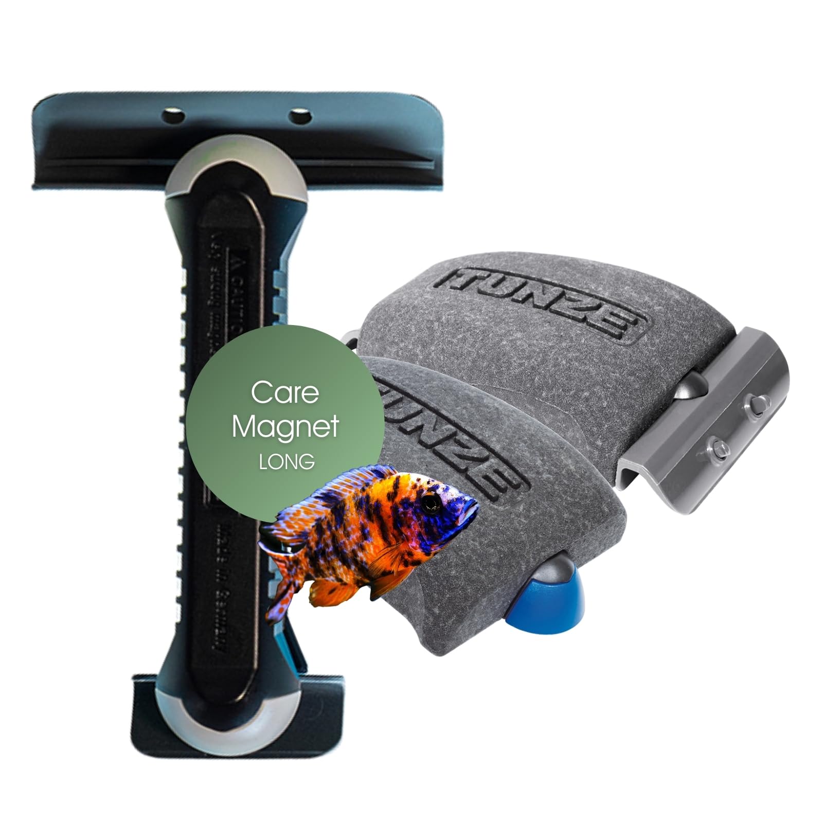 Tunze Care Magnet Long I Aquarienreiniger für 10-15 mm Glasstärke I schlanker Scheibenreiniger mit Abgerundeter Edelstahlklinge I Algenmagnet mit stark minimierter Kratzgefahr I Aquariumglas-Reiniger