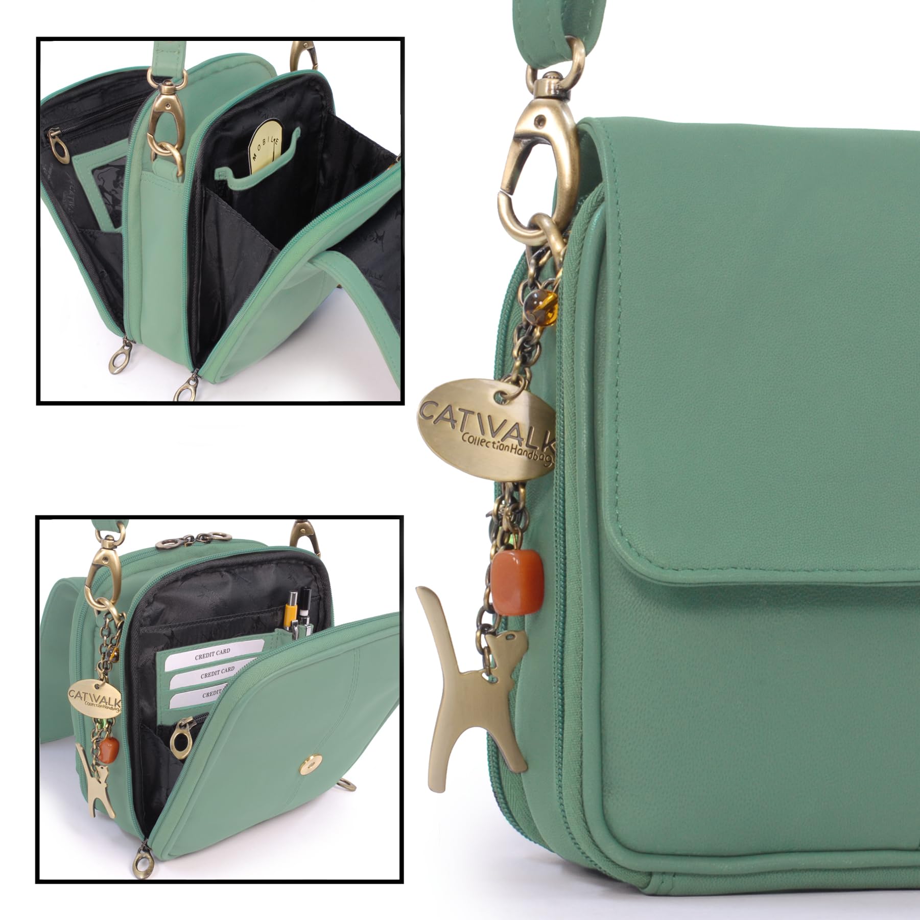 Catwalk Collection Handbags - Bolso Bandolera de Piel - Messenger Bag Pequeño de Mujer - Bolso de Diario con Multibolsillos - Teagan