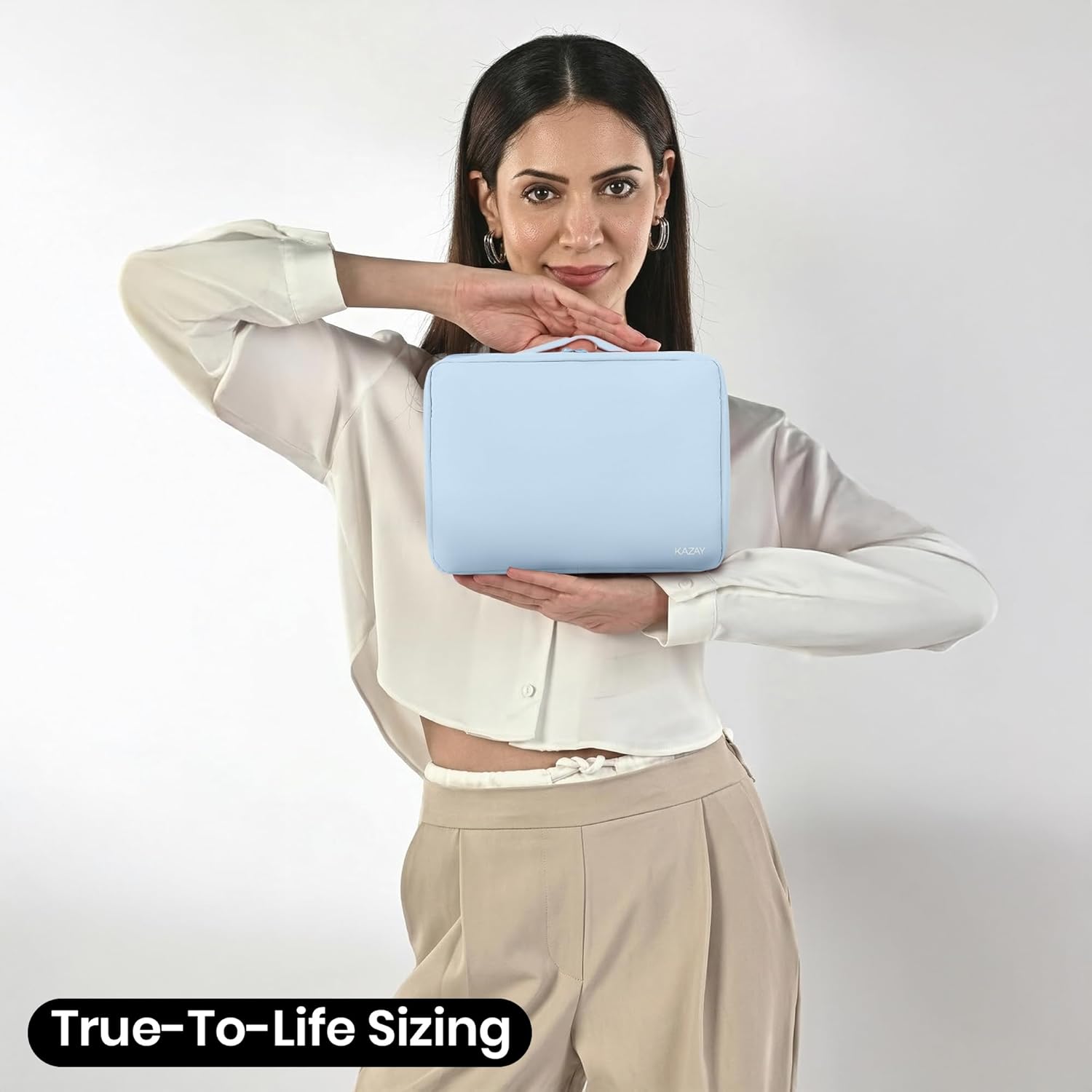 KAZAY Hanging Toiletry Bag with TSA Approved Detachable Pouch, Travel Toiletry Bag, Water Resistant, Premium Nylon, Compact Travel Size Bag, Travel Size Toiletries, Cosmetic Bag, Unisex (Light Blue)