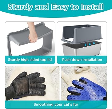 Stainless Steel Litter Box with Lid,Metal Cat Litter Box,23.5x15.5x16in | Cat Litter Pan for Large Cats, Non-Sticky Large Kitty Litter Box Easy to Clean, Anti-Leakage,l
