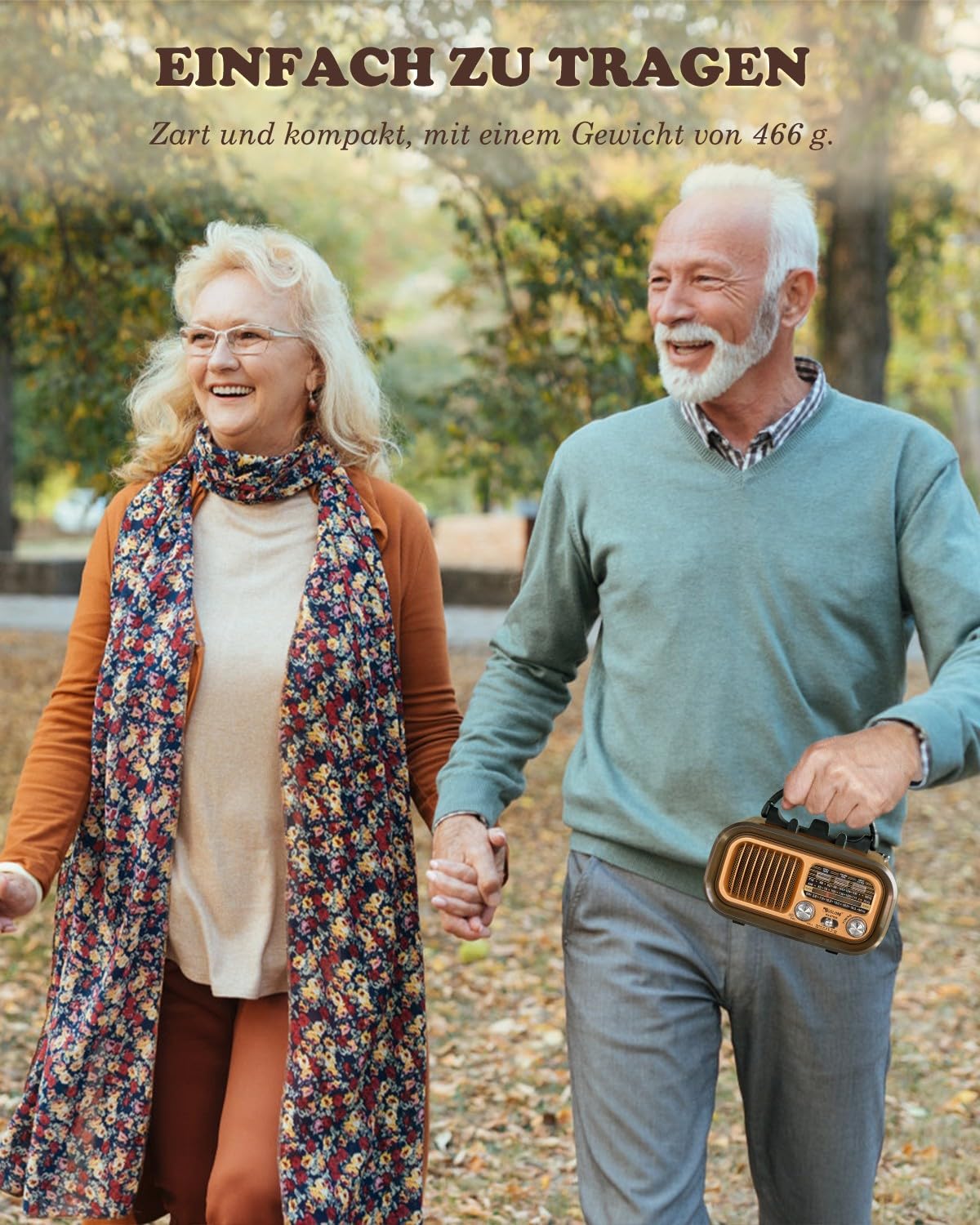 Retro Radio Klein mit Bluetooth,Tragbares AM/FM/SW Radio,Hervorragender Empfang,Nostalgie Unterstützt USB/TF-Karte Funktion,1200mAh Akku oder D-Zellen Batterien