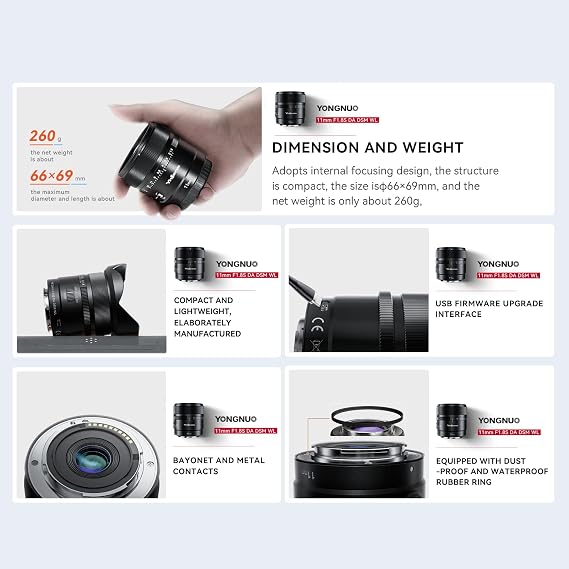 YONGNUO YN11MM F1.8S w/Remote Controller, 11mm F1.8 Large Aperture Fixed Prime Lens for Sony, Auto Focus APS-C Frame, Ultra Wide Angle Lens for E Mount Mirrorless Cameras