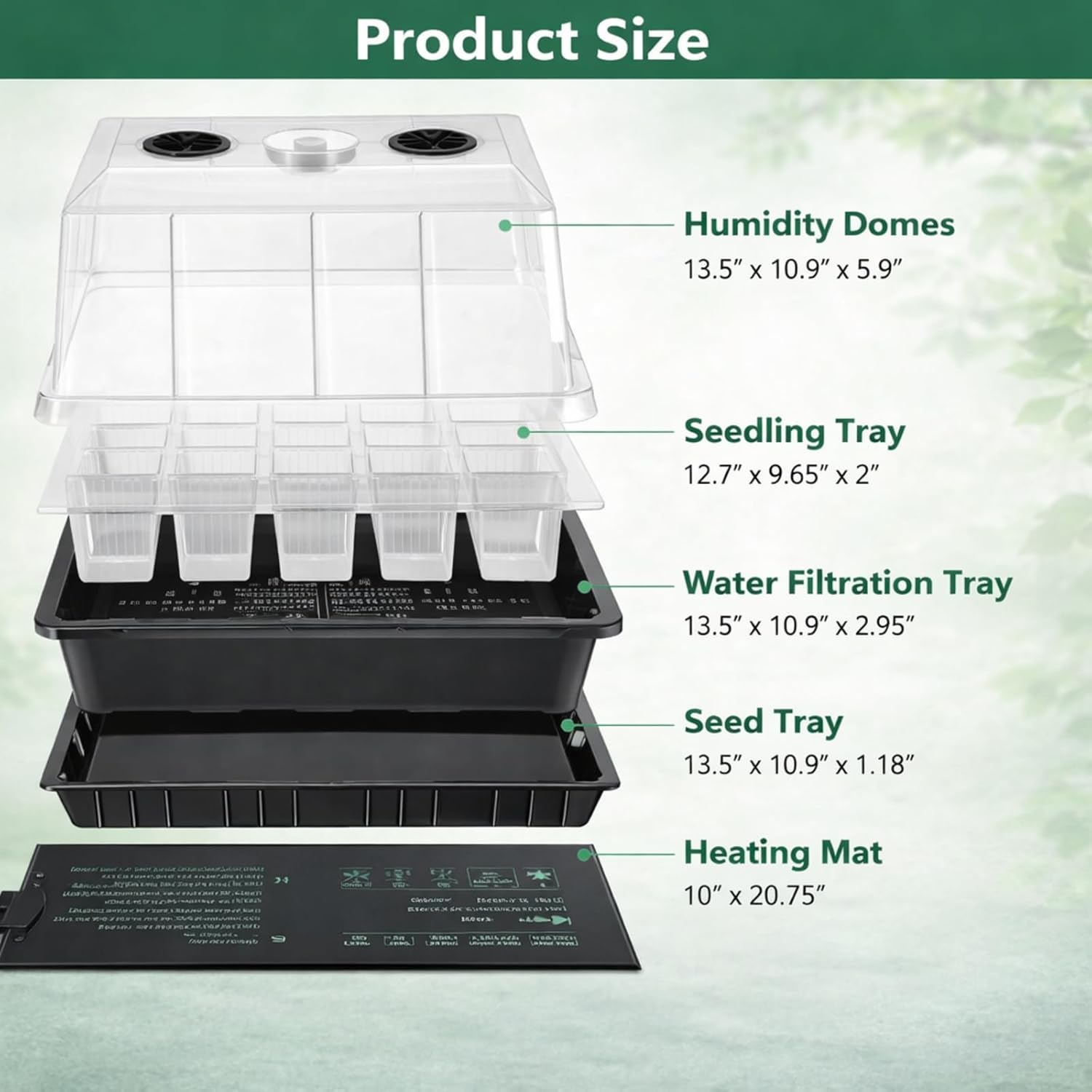 2 Sets 40 Cell Seed Starter Tray with Grow Lights and Heat Mat, Seed Starter Kit with 5.9” Humidity Dome and Vents, Indoor Plant Germination Trays, Seedling Startering Trays for Faster Germination