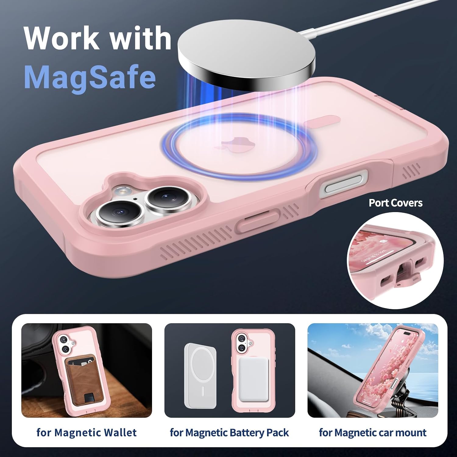 jaroco Magnetic for iPhone 17 case, [Compatible with MagSafe][Military Grade Drop Protection][Heavy Duty Protection][Non-Slip][Shockproof] with 2-Layer Durable Bumper Phone Case 6.1''-Light Pink thumbnail