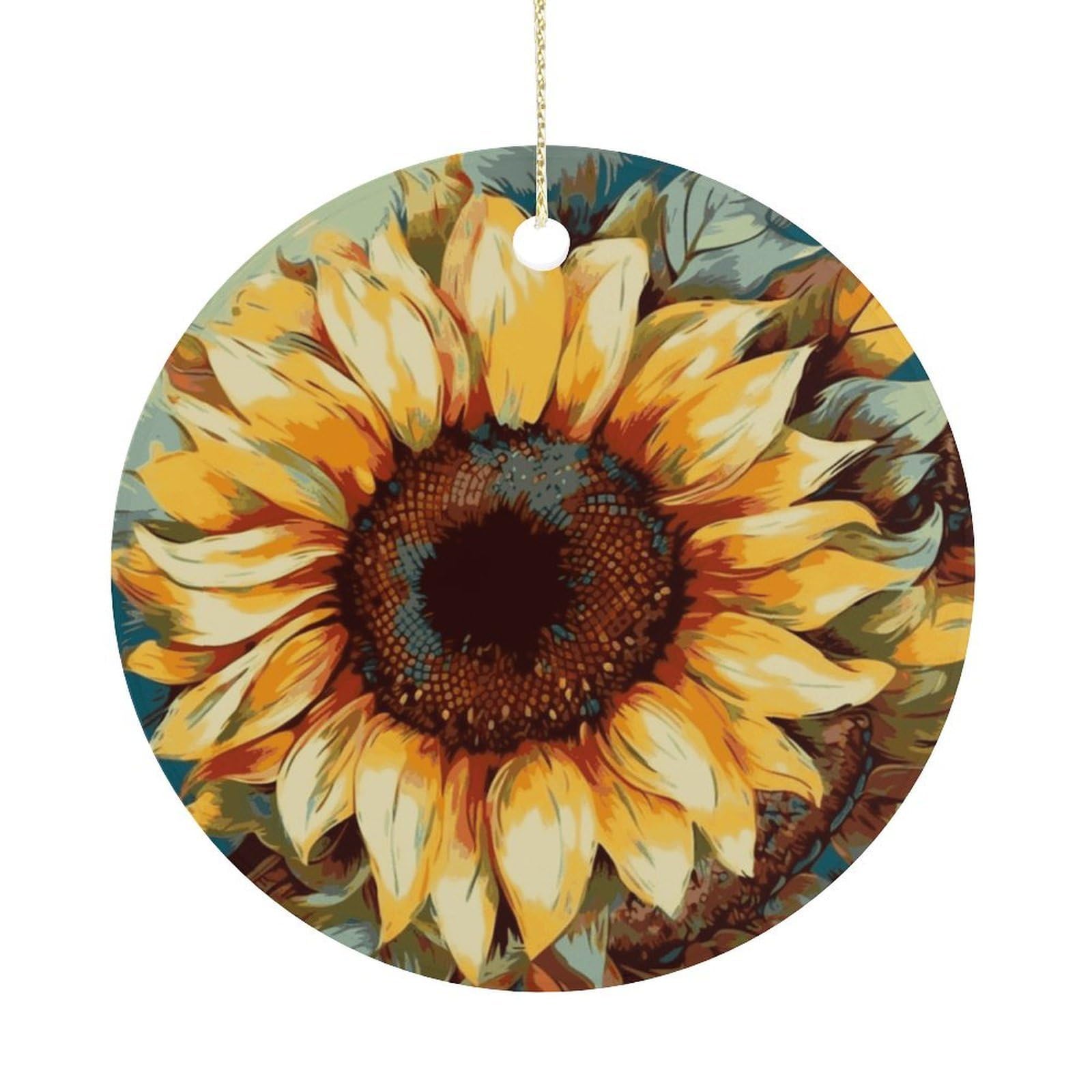 Color Painting Sunflower Christmas Ornaments Colorful Round Ceramic Ornament Christmas Hanging Decor Christmas Tree Decorations Xmas Keepsake for Women Men Xmas Holiday Party
