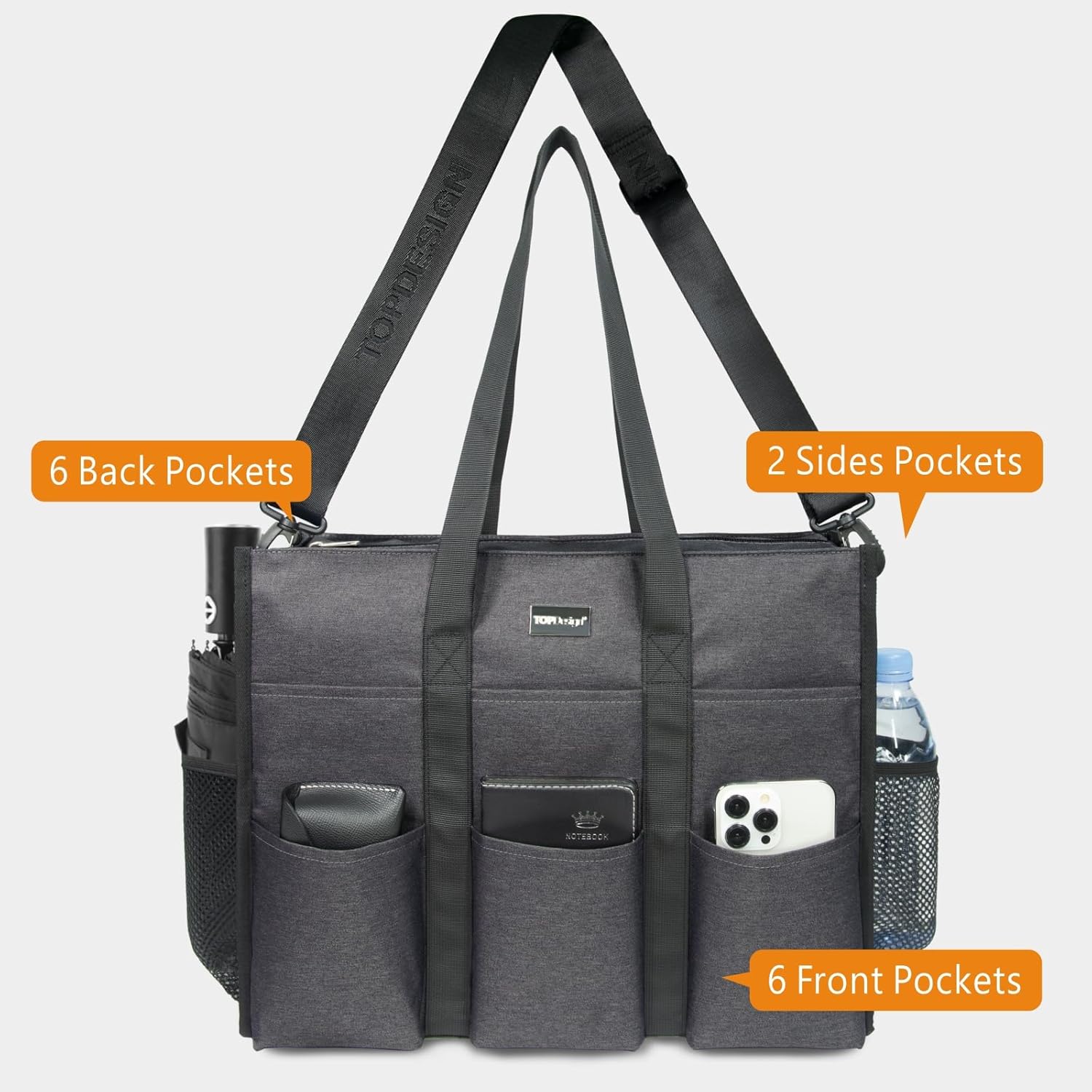 TOPDesign Utility Water Resistant Tote Bag with 22 Pockets, Top Zipper Closure & Thick Bottom Support, for Working Women - Image 4