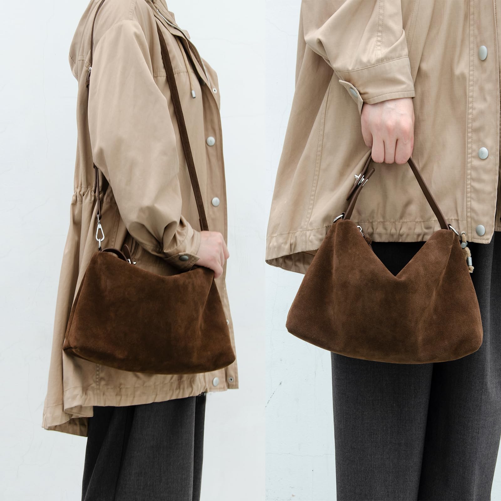 DONNAIN Borsa a tracolla in pelle scamosciata di alta qualità da donna, borsa a tracolla morbida in pelle scamosciata con regolabile e borsa tote