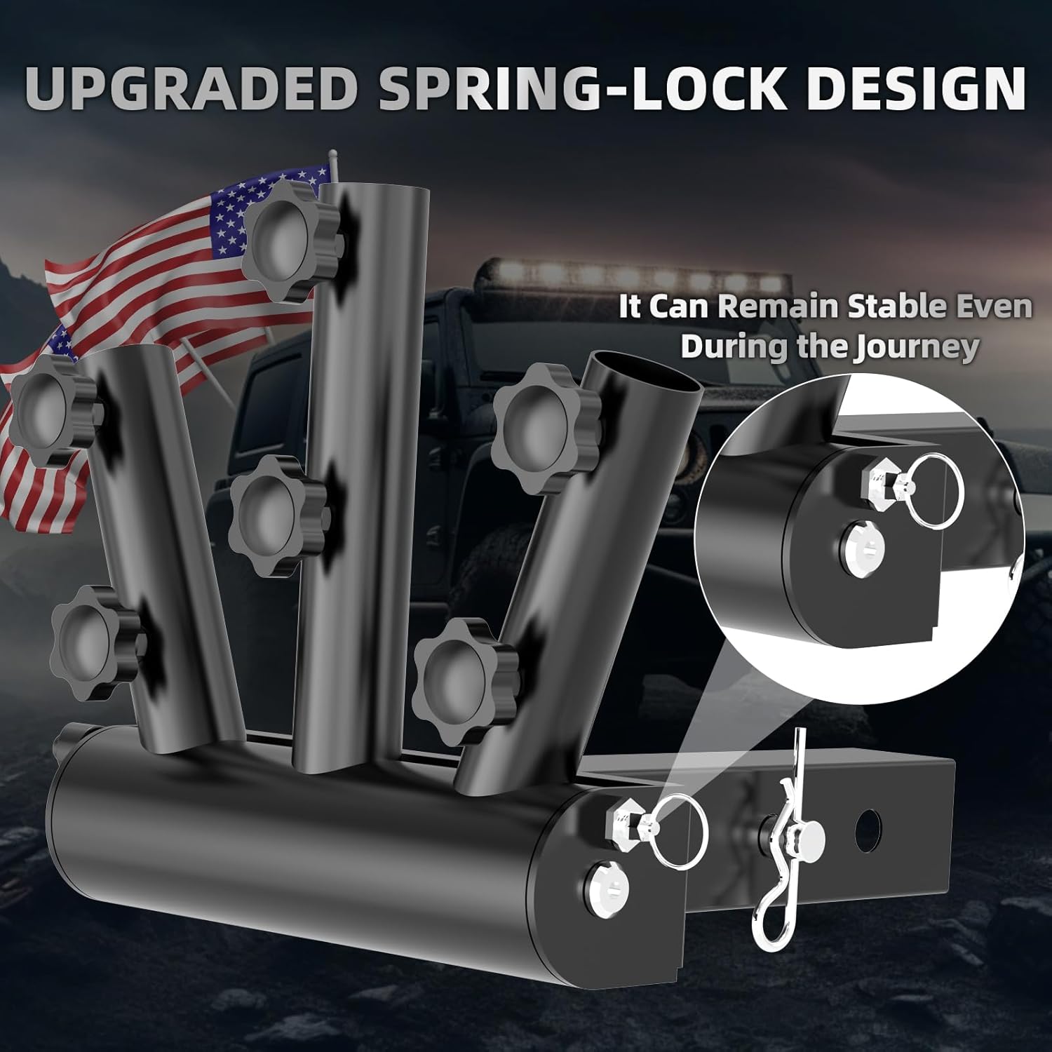 Flag Pole for Truck – 90° Adjustable Hitch Flag Pole Holder, Triple Receiver Hitch Flag Pole Mount Kit, Camper Flag Pole Mount for RV, Trailer, Jeep Flag Holder with Rust-Resistant Metal Design